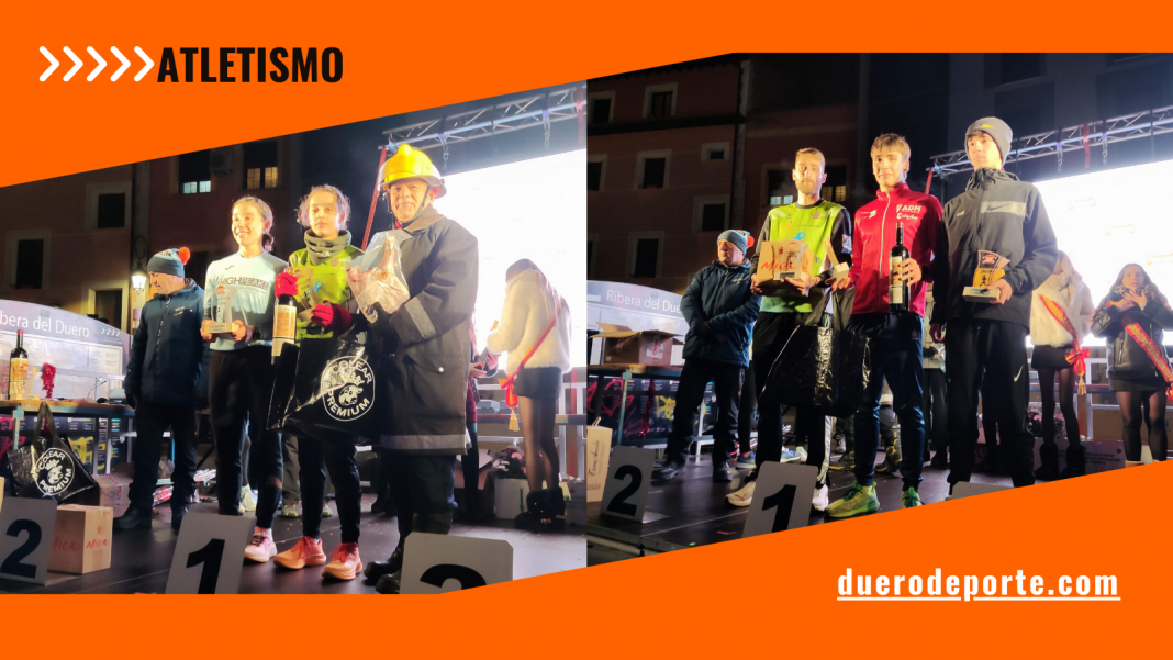 El podio femenino y masculino de la San Silvestre Arandina. / duerodeporte.com